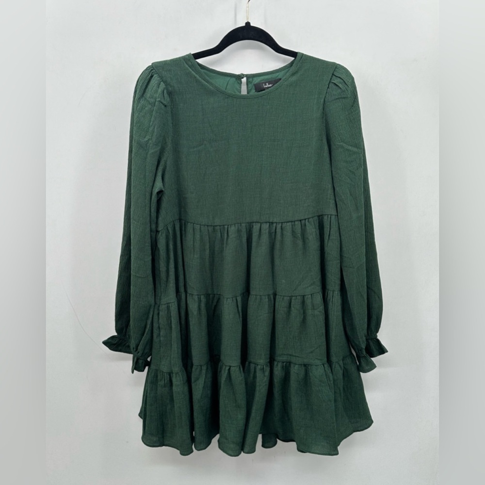 LULUS M long Babydoll Adorable days tiered green cottagecore boho mini dress - Picture 2 of 12